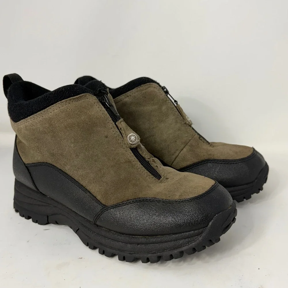 Polaris Thermolite Brown Black Leather Zip Front Winter Boots Womens 8W